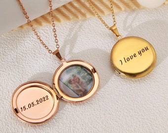 Locket Necklace with Photo • Custom Engraved Necklace • Vintage Locket Necklace • Photo Necklace • Personalized Gift for Her •Christmas Gift