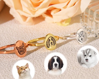 Pet Photo Ring • Custom Pet Portrait Ring • Engraved Dog Cat Ring • Pet Memorial Jewelry • Personalized Pet Lover Gift • Pet Gift for Her