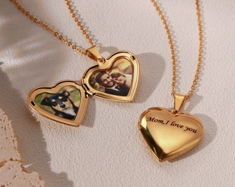 Herz Foto Locket Halskette • Halskette mit Gravur • Personalisierte Halskette mit Gravur • Weihnachtsgeschenk • Beste Freundin Geschenk für Sie