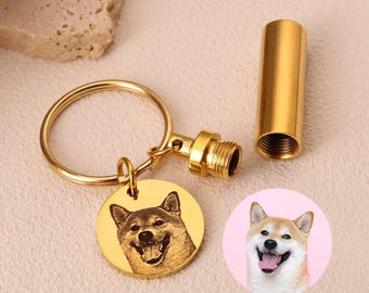 Pet Portrait Urn Keychain • Dog Ashes Keepsake • Personalized Cremation Keyrings Urn • Pet Memorial Dog Paw Keychain • Urn for Pet Loss Gift