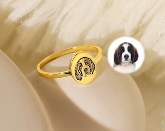 Pet Photo Ring • Custom Pet Portrait Ring • Engraved Dog Cat Ring • Pet Memorial Jewelry • Personalized Pet Lover Gift • Pet Gift for Her