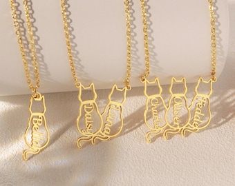 Collana personalizzata con nome di gatto • Regalo commemorativo di gatto • Gioielli personalizzati per donna • Collana personalizzata con nome di gatto • Collana con sagoma di gatto