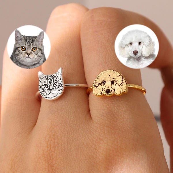 Anillo con foto de mascota • Anillo con retrato de mascota personalizado • Anillo para su mascota • Anillo grabado para perro o gato • Joyas conmemorativas para mascotas • Regalo personalizado para amantes de las mascotas