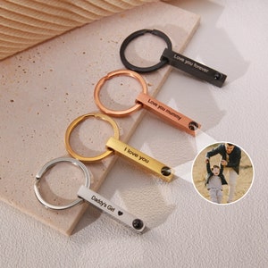 Custom Projection Engraving Keychain for Him • Photo Projection Keychain • Personalized Keychain with Photo Inside • Christmas Gift Father
