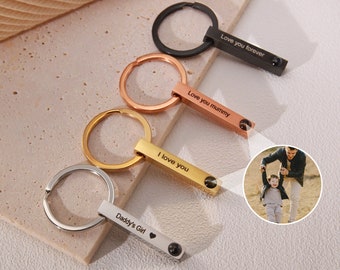 Custom Projection Engraving Keychain for Him • Photo Projection Keychain • Personalized Keychain with Photo Inside • Christmas Gift Father