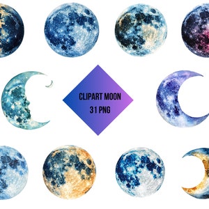 Moons Clipart | 60 PNG Files | Crescent Moons PNG | Digital Print Decor | Transparent Background | High Quality Instant Download