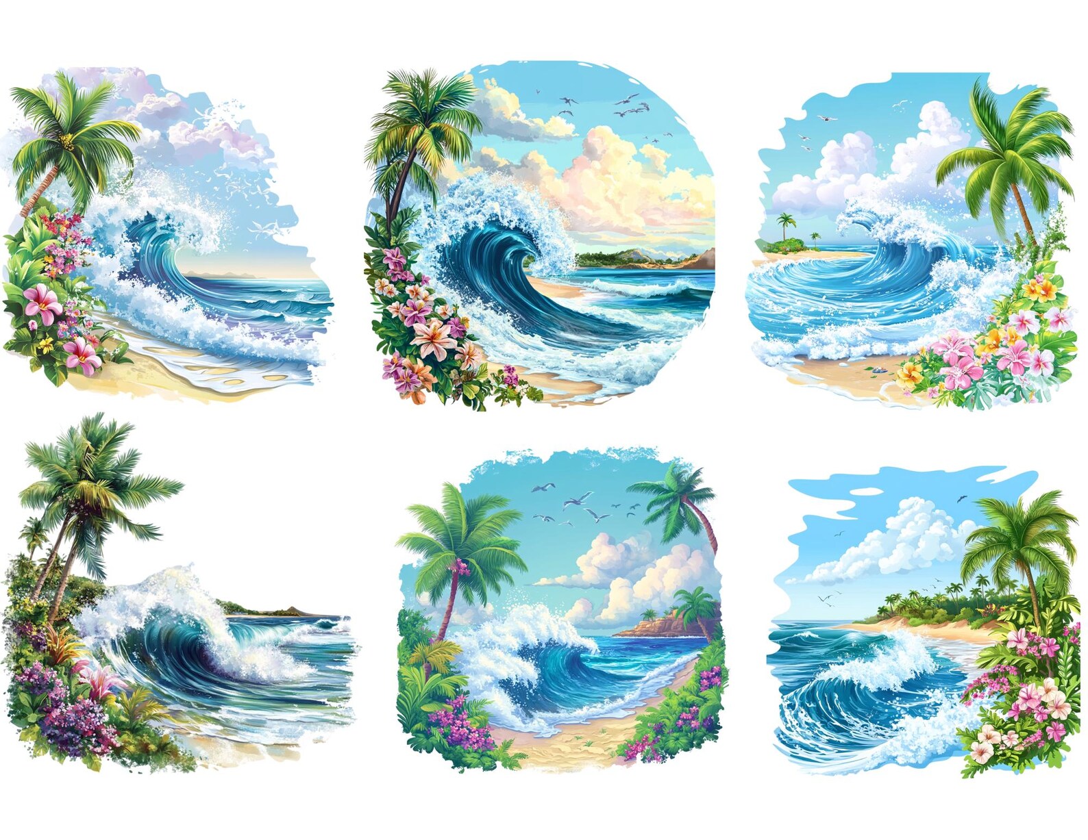 Tropical Beach Wave Clipart Bundle: Summer Ocean PNG (digital Download ...