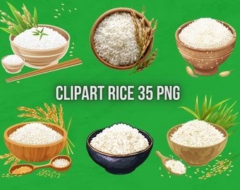 Immagini clipart di riso / Stampe decorative asiatiche (Download immediato, Uso commerciale, 35 PNG)