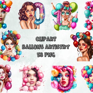 Set di clipart di palloncini colorati / Ritratti vivaci in formato PNG / Collezione di numeri di palloncini / Sfondo trasparente / Download istantaneo di alta qualità
