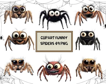 Clipart de Aranhas Engraçadas | Aranhas 49 PNG | Impressão Digital Aranhas Bonitas | Arte de Aranhas | Fundo Transparente | Download Instantâneo de Alta Qualidade