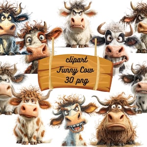 Funny Cow Clipart Bundle, Cute Farm Animal PNG, Cartoon Cow Illustration, Transparent Background, Instant Download, Commercial Use