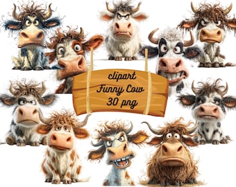 Funny Cow Clipart Bundle: Farm Animal PNG Illustrations (Commercial Use, Instant Download