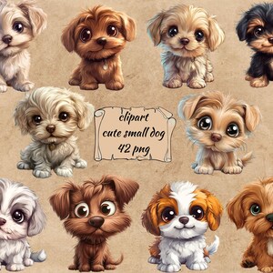 Schattige kleine hond clipart, schattige puppy png, pluizige hond illustraties, transparante achtergrond, instant download commercieel gebruik, hoge kwaliteit