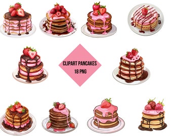 Pancakes Clipart Set | Breakfast Food Illustrations (Commercial Use, Instant Download 18 PNG)