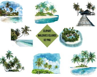 Maldiverna Clipart – Tropisk strand PNG-illustrationer (62 filer, kommersiellt bruk, omedelbar nedladdning)