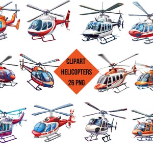 Clipart Helicopters | Colorful Helicopters PNG | Pretty Decor | Transparent Background | High Quality Instant Download