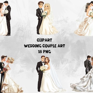 Clipart Wedding Couples Art | Wedding Decor | Digital Print Groom And Bride | Transparent Background | High Quality Instant Download