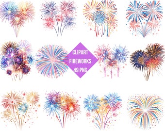 Clipart Festive Fireworks Set | Digital Fireworks PNG Graphic | Transparent Background | High Quality Instant Download | Commercial Use