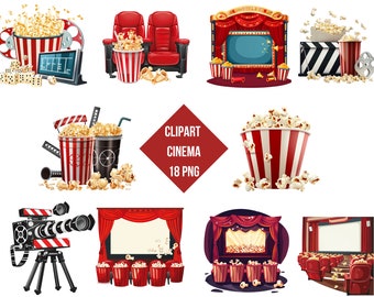 Movie Night Clipart, Cinema PNG Bundle  (Instant Download, Commercial Use, 18 PNG)
