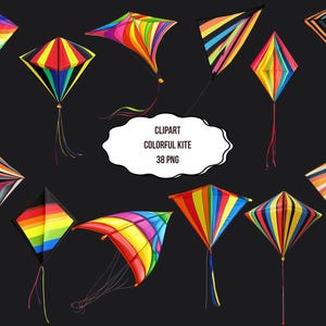Kite Clipart Bundle, Colorful Kites PNG, Digital Outdoor Adventure, Transparent Background, Instant Download Commercial Use
