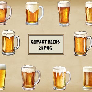 Beer Glass Clipart | Beer Mug PNG | Drinks Clipart | Digital Print | Transparent Background | Instant Download |Commercial Use High Quality