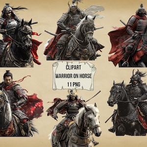 Warrior on Horse Clipart, Medieval Warrior Rider PNG, Fighter Clipart Bundle, Transparent Background, Instant Download Commercial Use