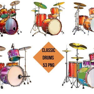 Classic Drums Clipart, 53 PNG, Drum Set Illustration, Music Clipart, Band Graphics, Rock Drums, Transparent Background, Instant Download