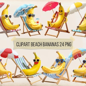 Funny Banana Clipart Bundle, Summer Fruit PNG, Digital Beach Banana, 24 PNG, Transparent Background Instant Download, Commercial Use
