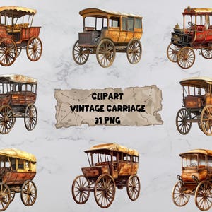 Vintage Kutsche Clipart Bundle, antiker Kutsche PNG, digitale Retro Kutsche Set, transparenter Hintergrund, sofortiger Download kommerzielle Nutzung