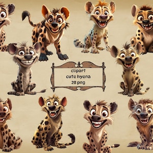 Funny Hyena Clipart Bundle, Cartoon Hyena PNG, Digital Cute Wild Animal, Hyenas set, Transparent Background, Instant Download Commercial Use