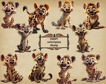 Funny Hyena Clipart: Cartoon PNG Bundle (Commercial Use)