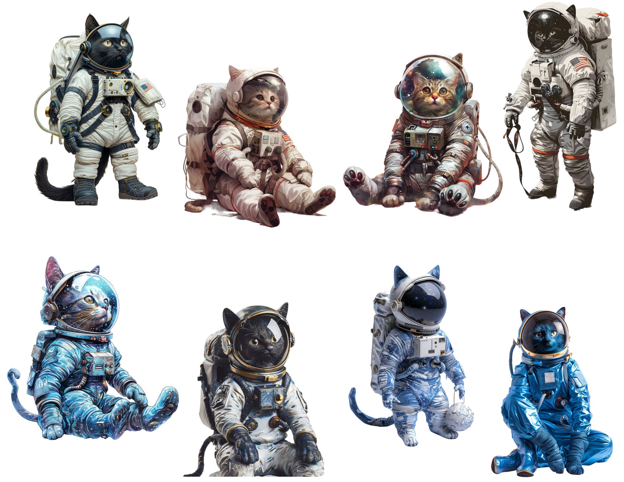 Astronaut Cat Clipart Bundle, Space Cat PNG Set,galaxy Kitten Art ...
