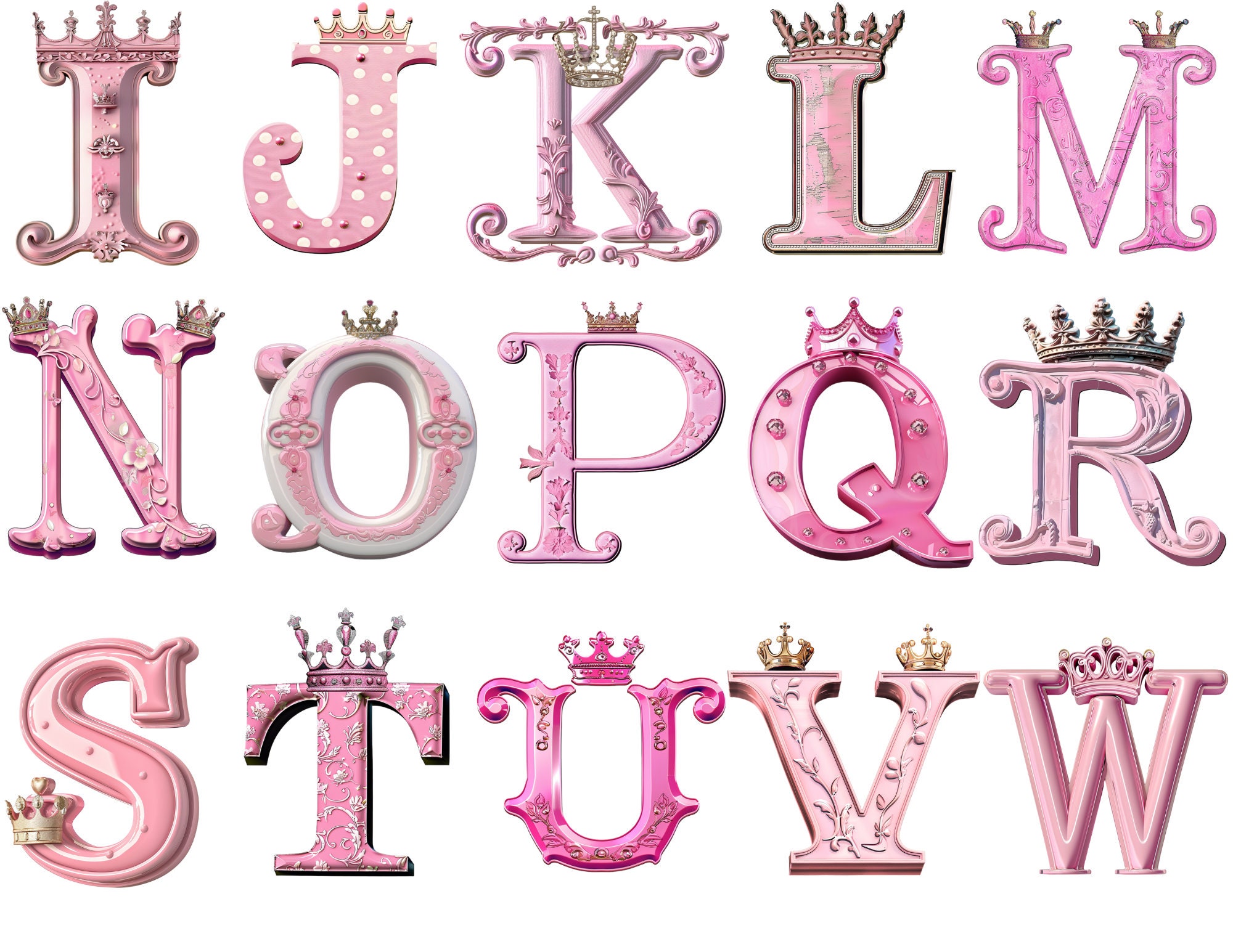 Princess Crown Alphabet Clipart, Royal Letters PNG (instant Download ...