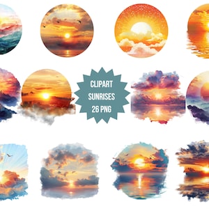 Zonsopgang clipart, aquarel zonsondergangen (directe download, commercieel gebruik, 26 png)
