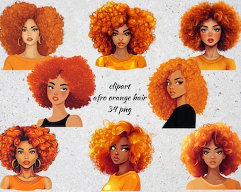 Afro Orange Hair Clipart Bundle |Afro Orange Hair 34 png | Girl With Afro Hair PNG| Transparent Background | Instant Download Commercial Use