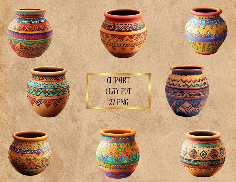 Clay Pot Clipart Set | Vintage Rustic Clay Pot | Digital Ancient ...