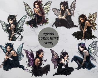 Gothic Fairy Clipart Bundle: 28 Dark Fantasy PNGs (Commercial Use)