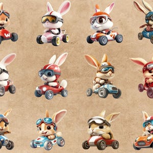 Bunny Rabbit Racer Racing Bunny Clipart | Cute Rabbit Driver PNG | Kart Racer Animal ...