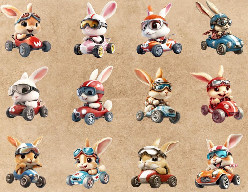 Cute Cartoon Rabbit Racing Racing Bunny Clipart | Cute Rabbit Driver PNG | Kart Racer Animal ...