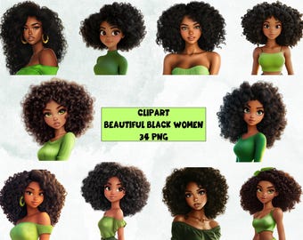 Beautiful Black Women Clipart Bundle | Afro Curly Hair Fashion Illustrations |