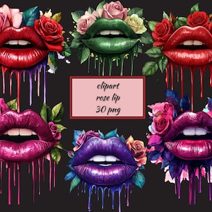 Dripping Lips Clipart Bundle,Floral Lips PNG, Lipstick Sublimation Design, Mouth Art,Instant Download, Commercial Use,Transparent Background