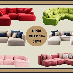 Sofa Clipart PNG Bundle, Interior Design Set, Digital Modern Sofa, Colorful Sofa PNG,Transparent Background, Instant Download Commercial Use