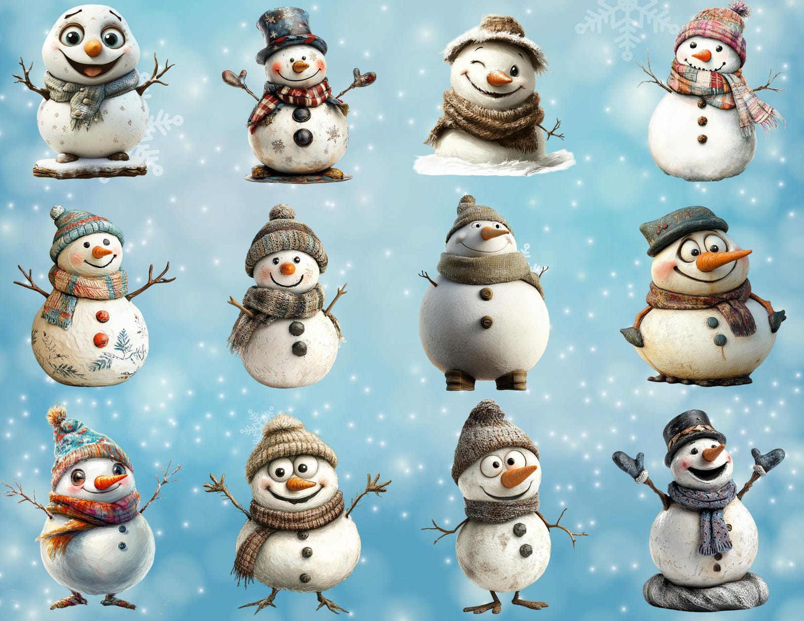 Funny Snowmen Clipart Bundle | Winter 53 PNG Images (commercial Use ...