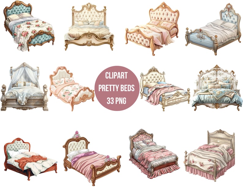 Elegant Beds Clipart Set - 33 PNG Illustrations for Design and ...