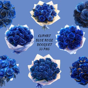Blue Roses Clipart, Elegant Bouquet PNG, Luxury Wedding Floral Design, Transparent Background, Instant Download, Commercial Use