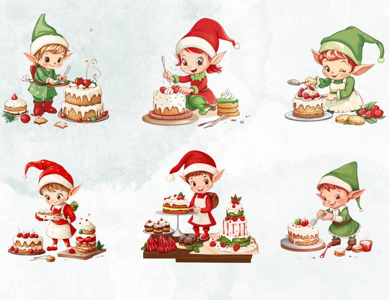 Christmas Elves Cooking Clipart Bundle – 37 PNG Festive Elf | Cute ...