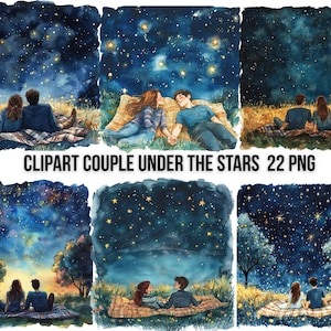 Couple Stargazing Clipart | Romantic Sky Night PNG | Instant Download | Love Under Stars Art | Transparent Background | Commercial Use