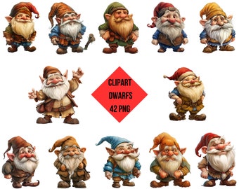 Clipart Dwarfs | Cute Dwarfs PNG | Digital Print Vintage Dwarfs | Transparent Background | High Quality Instant Download