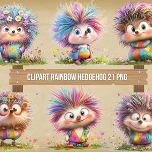 Rainbow Hedgehog Clipart, Cute Hedgehogs PNG, Fun Kids Design, Transparent Background, Instant Download Commercial Use