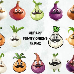 Clipart Funny Onions | Funny Onions PNG | Digital Print Funny Onions With Mustache| Transparent Background | Instant Download Commercial Use